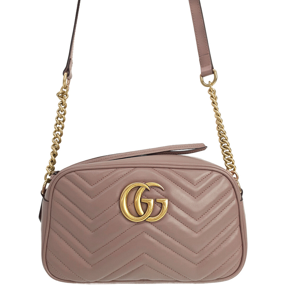 Gucci GG Marmont Quilted Small Shoulder Bag Pink Beige